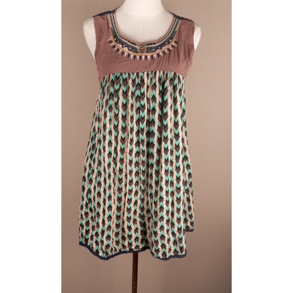 Tea N Rose Womens Chevron Print Boho Mini Dress Embroidered Cutout Back Mauve M